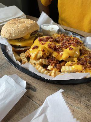 Double cheeseburger and loaded fries. So juicy!