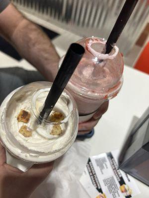 Strawberry peach cobbler shake &  NY CHEESECAKE PUDD-N SHAKE