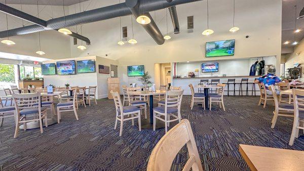 Indoor dining area looking toward the bar