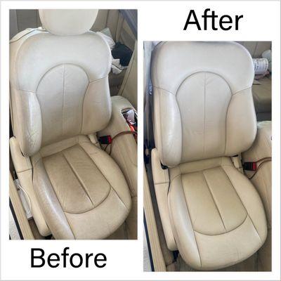 A before and after of a clients leather seats!