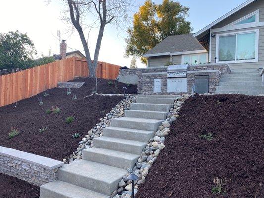 Stairs, retaining wall, and bbq island