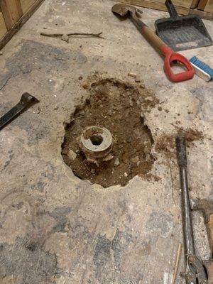 Breaking out slab to expose the shower drain for replacement. Clean work and cleaned up any messes they made as well as some I made.