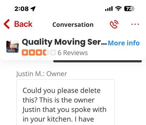 Owner asked me to take down my honest review of their TERRIBLE service!!