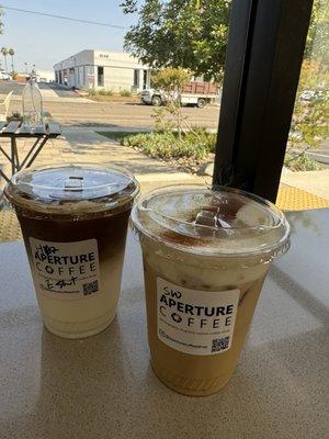 Iced latte and sweet cream latte