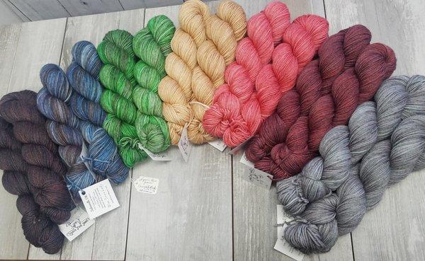 We sell hand-dyed yarns from local Artisans