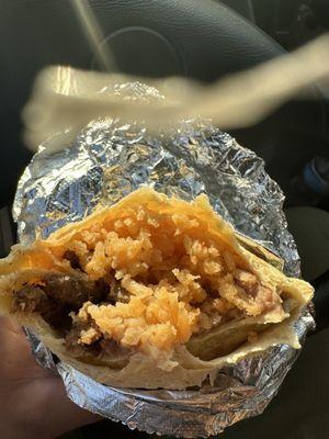 Rice burrito with Asada