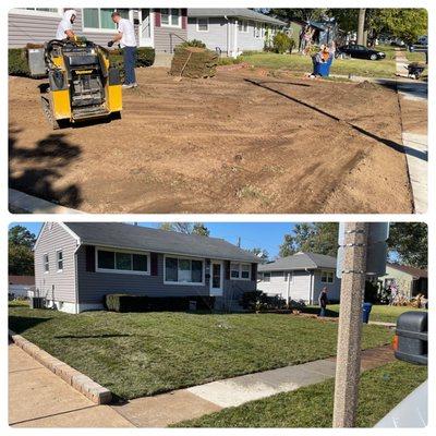 Before and after picture of our fescue sod installation in Florissant, Mo!