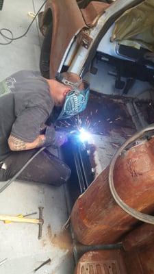 Korey Welding In Rocker Panels To The 1972 Chevy C-10