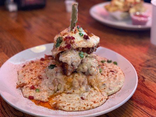 Nashville Style Chicken 'N Biscuit 'N Gravy Stack!