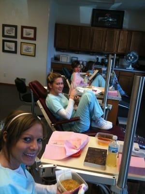 Kalamazoo Orthodontics Staff relaxing at lunch at Paw Paw practice location