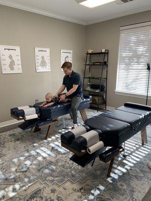 My son with Dr. Landon in the adjustment room