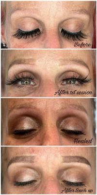 Ombré brows before & after 1st session, healed after 1st session & after touch up