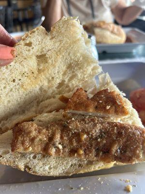 This is my chicken cutlet sandwich with a strip of chicken 1 inch wide by 4 inches long. This will be my first and last at this restaurant.