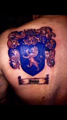 My Family Crest on back of left shoulder. Compliments of Red.