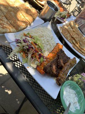 3 Meat Kebab Combo   L to R chicken shami beef choplee beef shami