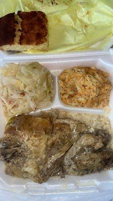 Herb Baked Chicken  Mac and Cheese  Cabbage