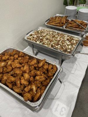 Chicken wings, sisig, lumpia for a party hosted here!