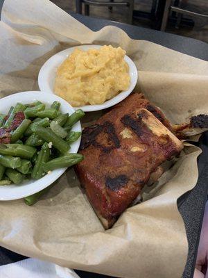 1/3 ribs, green beans, and cheesy potatoes.