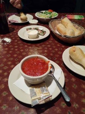 Italian tomato soup  and bread sticks