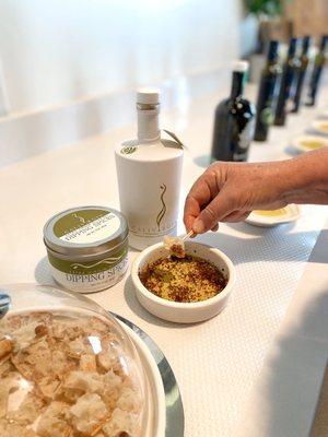 Try our Olive Oil tasting bar! Complimentary to all guests, we have 6 different flavors out now to try! Come down and find your favorite!