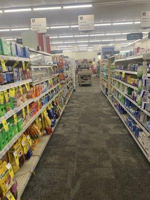 Clean, organized aisle & shelves.