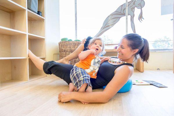 Babies welcome if you don't have childcare or just want to bring them along.  Babies make great weights!