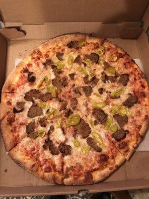 Large pizza with meatball and banana peppers - $16.83 pizza looks skimpy