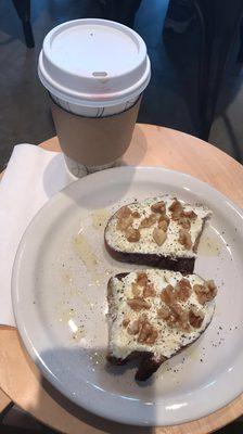 Whipped Feta/Ricotta Toast and cafe au lait