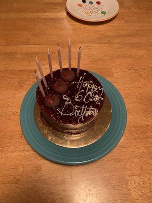 Chocolate ganache cake with raspberry