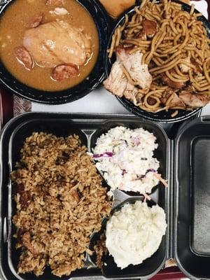 Meal Deal: jambalaya (or pastalaya), gumbo, a roll, and 2 sides (coleslaw + potato salad) / added pastalaya bowl