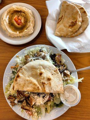 Half Chicken Half Beef Salad w/Hummus and Pita Bread