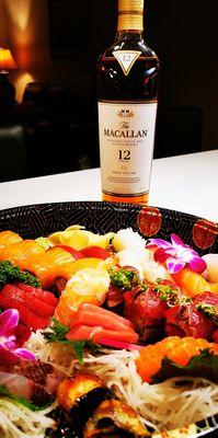 I brought this sushi platter home, combo'd it with 12 years Macallan, perfection.