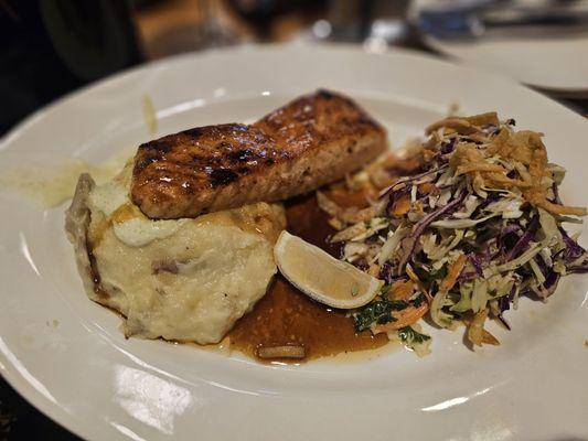 Soy Ginger Atlantic Salmon Asian Slaw Wasabi-Buttered Mashed Potatoes