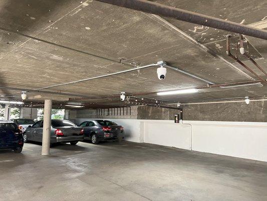 Security camera system in subterranean parking garage