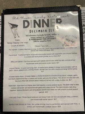 December menu for Filipino night