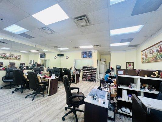 Extremely clean and professional interior of the salon.