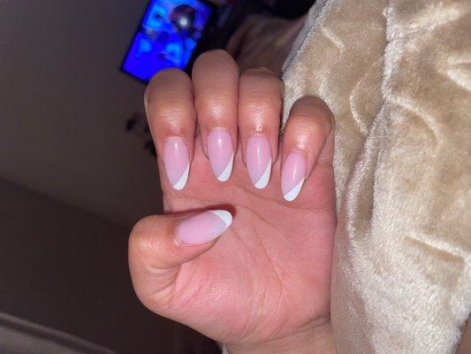 I got a acrylic set with white slanted tips