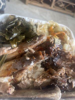 RibsChicken Combo with cabbage and collard greens