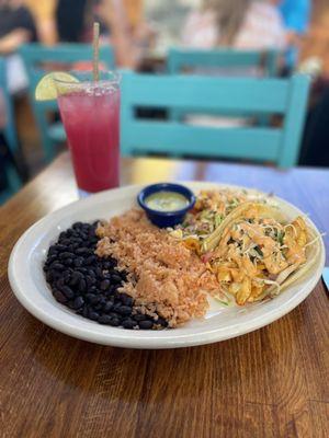 Prickly pear margarita and Fish Tacos