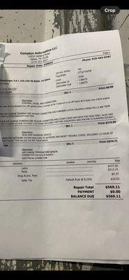 Here's the Bill. $569.11 for a $23 clip...