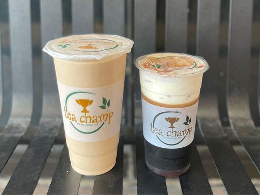 Large Roasted Milk Tea and Champ Coffee (No Large Available)