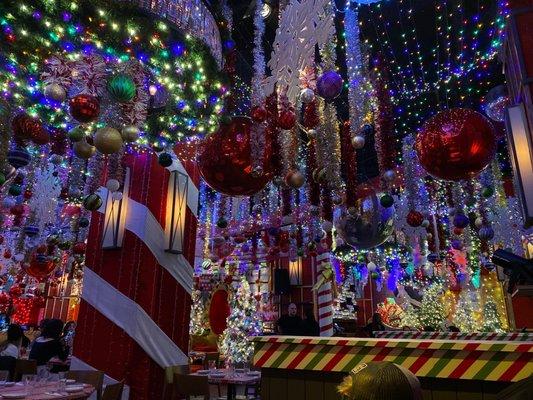 Unbelievable, over-the-top holiday decorations at Bacall's just off Time Square in NYC.