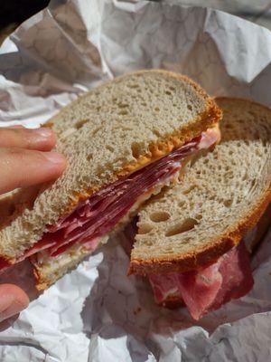 Corned beef with coleslaw on rye. Good concept, but not the big fresh deli sandwich I'd hoped for. Cold, wet packaged meat.