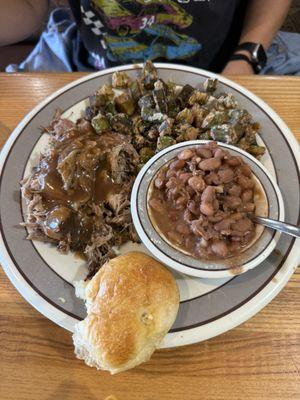 Roasted pork w/pinto beans and fried okra