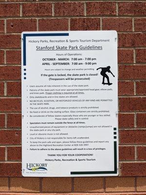 Rules of Stanford Skate Park