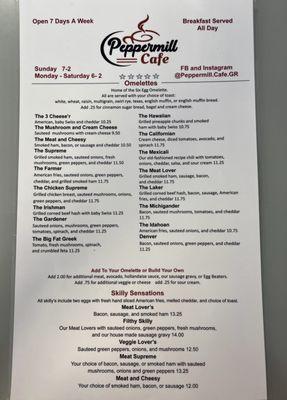 Breakfast menu page 1 - Peppermill Cafe