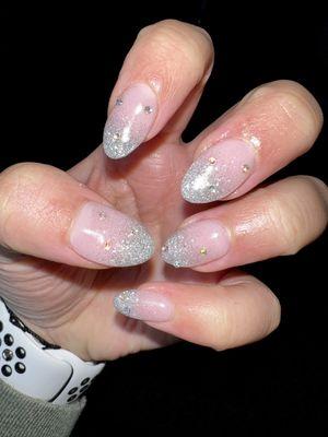 Dip extensions with a sparkly "almost" French tip