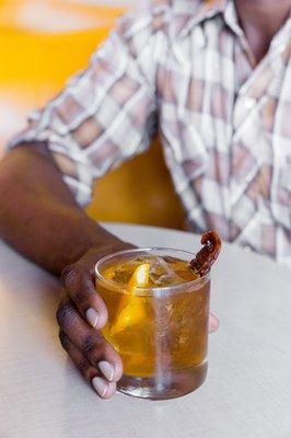 Old Fashioned Breakfast! Made with Bulleit Bourbon, pure maple syrup and Billionaire Bacon