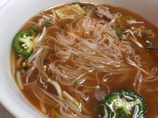 Noodle soup with rare beef