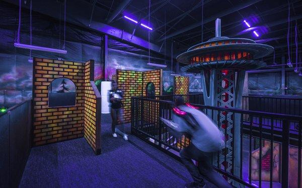 Seattle themed laser tag arena.